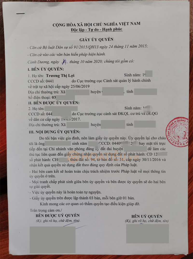 Mẫu giấy ủy quyền giấy tờ nhà đất