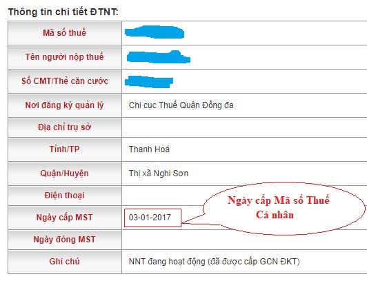 Tra cứu ngày cấp mst