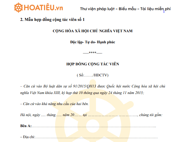 Mẫu hợp đồng cộng tác viên