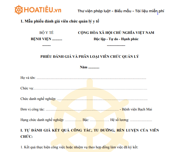 Mẫu phiếu đánh giá viên chức y tế