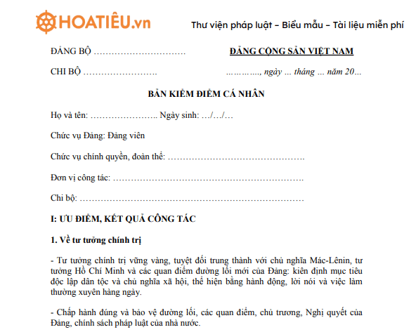 Bản kiểm điểm đảng viên cuối năm của sinh viên