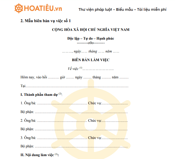 Mẫu biên bản vụ việc