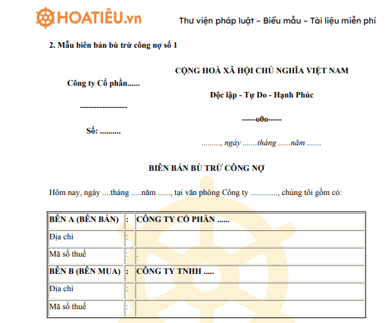 Mẫu biên bản bù trừ công nợ 