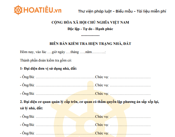 Mẫu biên bản kiểm tra hiện trạng sử dụng đất