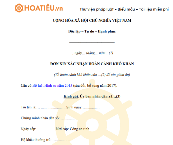 Mẫu đơn trình bày hoàn cảnh gia đình để giảm án