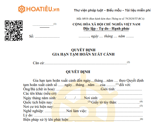 Quyết định gia hạn tạm hoãn xuất cảnh mẫu M01b