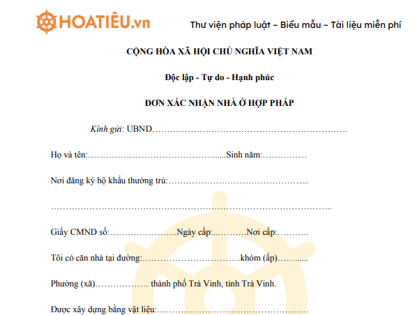 Mẫu đơn xin xác nhận chỗ ở hợp pháp
