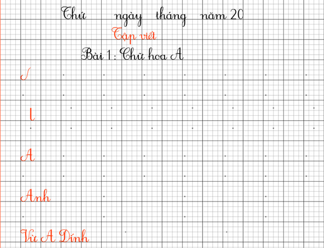 Giấy luyện viết chữ hoa cỡ nhỏ