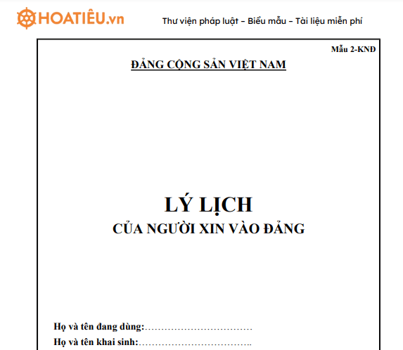 Mẫu lý lịch của người xin kết nạp Đảng số 2-KNĐ