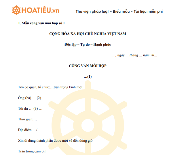 Mẫu công văn mời họp