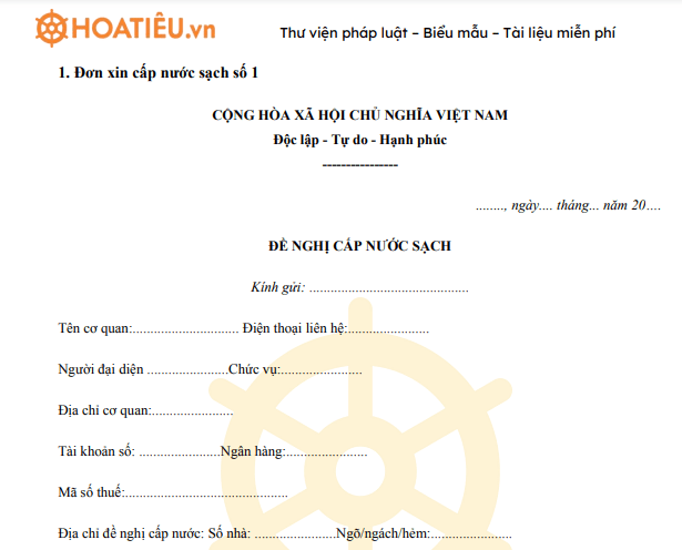 Đơn xin cấp nước sạch