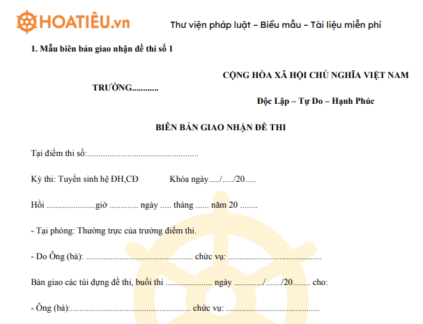 Mẫu biên bản giao nhận đề thi