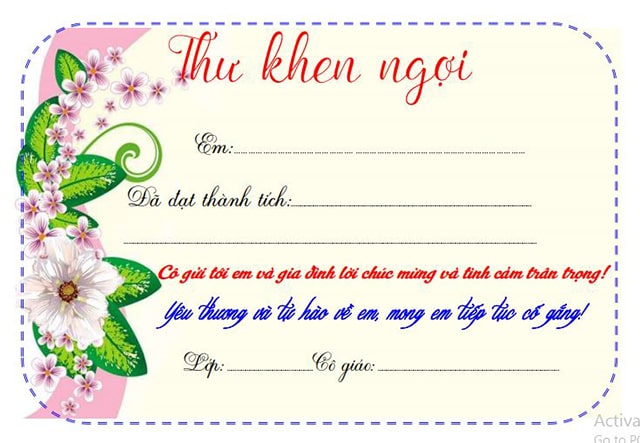 Mẫu thư khen học sinh