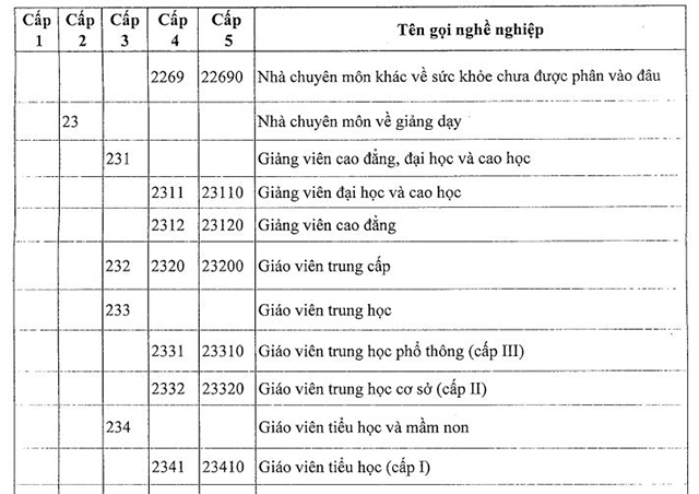 Danh mục nghề nghiệp Việt Nam 2024