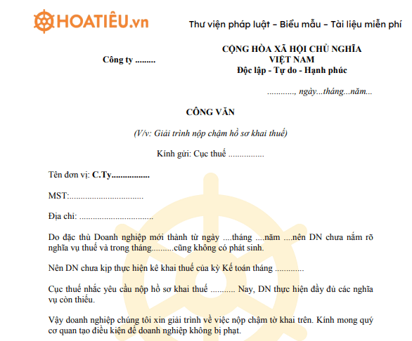 Mẫu giải trình nộp chậm tờ khai thuế