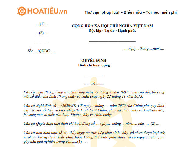 Mẫu PC14: Quyết định đình chỉ hoạt động