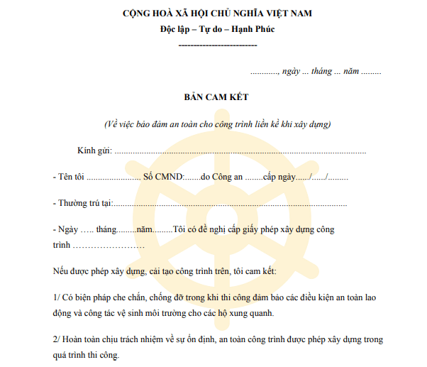 Bản cam kết trách nhiệm về xây dựng, cải tạo nhà ở