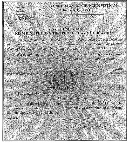 Mẫu giấy chứng nhận kiểm định phương tiện phòng cháy và chữa cháy