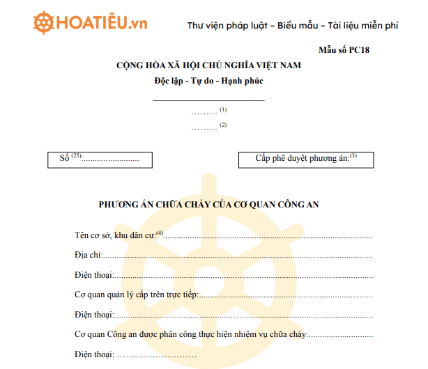 Mẫu PC18: Phương án chữa cháy của cơ quan Công an