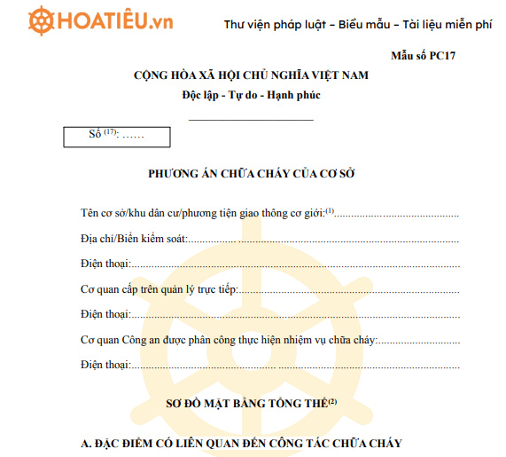 Mẫu PC17: Phương án chữa cháy của cơ sở