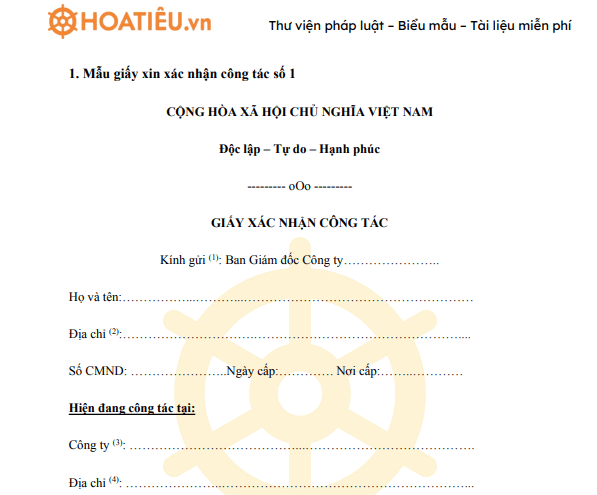 Giấy xin xác nhận công tác