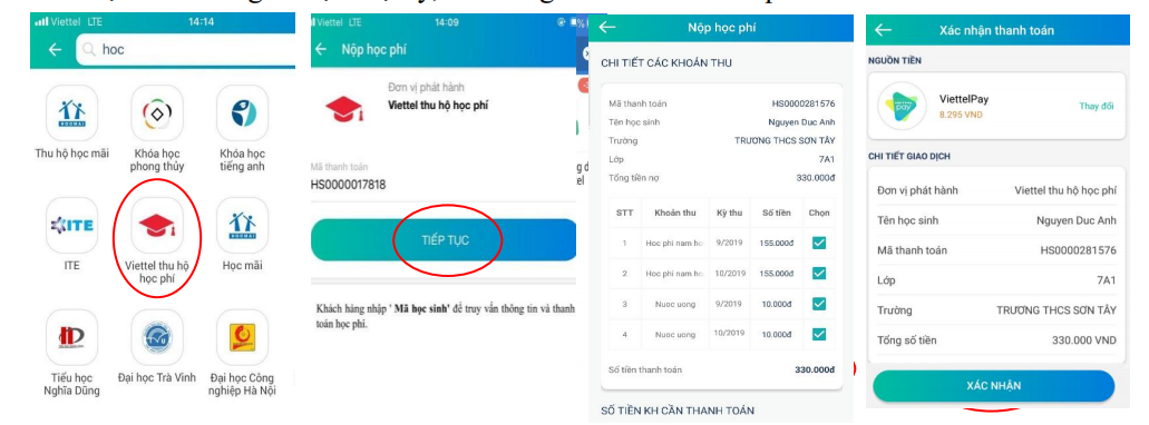 Hướng dẫn thanh toán học phí qua Viettel Pay
