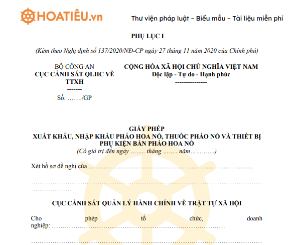 Giấy phép xuất khẩu, nhập khẩu pháo nổ, thuốc pháo nổ và thiết bị phụ kiện bắn pháo hoa nổ 