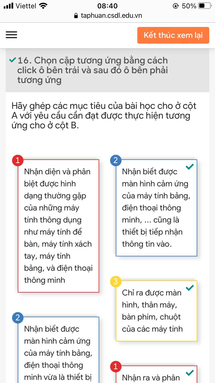 Đáp án trắc nghiệm tập huấn mô đun 2 môn Tin học