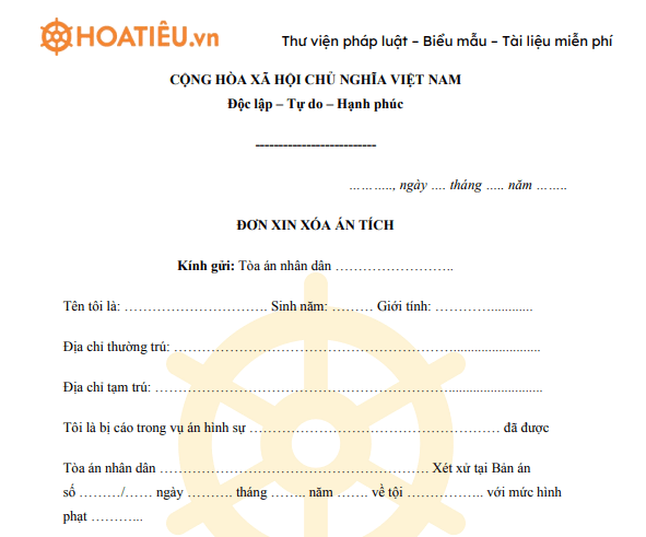 Mẫu đơn xin xóa án tích