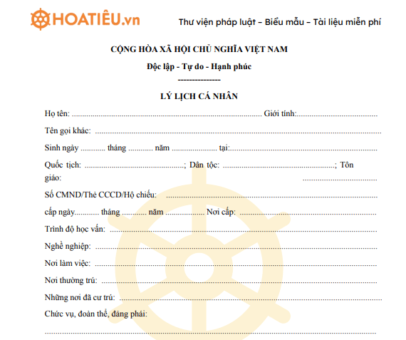 Mẫu lý lịch cá nhân