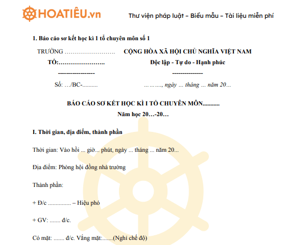 Báo cáo sơ kết học kì 1 tổ chuyên môn