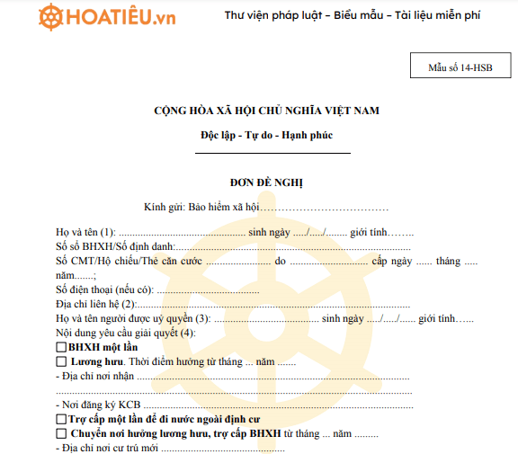 Đơn đề nghị hưởng trợ cấp BHXH một lần