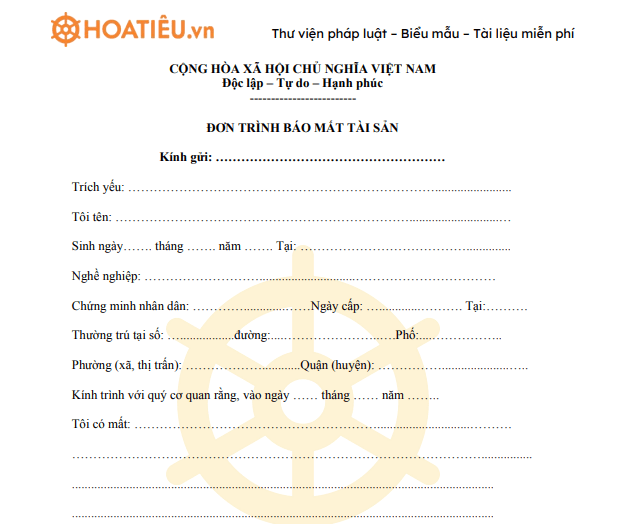 Mẫu đơn trình báo mất tài sản