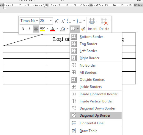 Kẻ đường chéo trong word