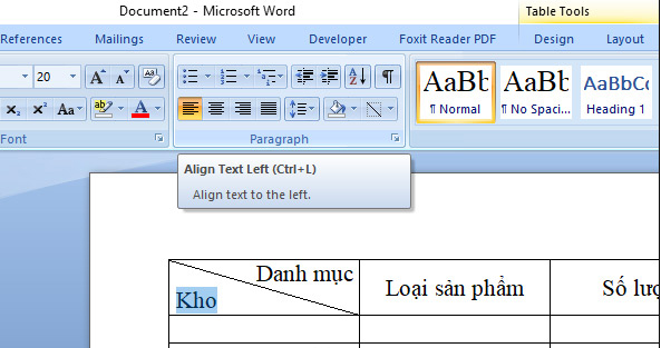 Nhập nội dung ô chéo trong word