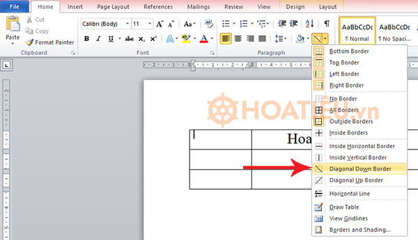 Kẻ đường chéo trong bảng word
