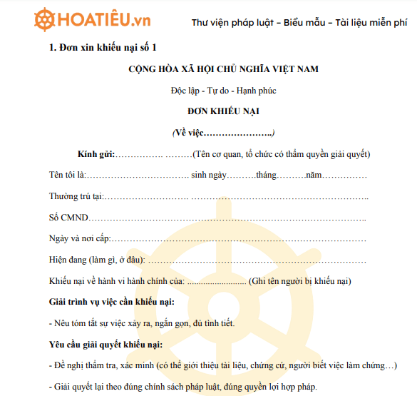 Đơn xin khiếu nại 