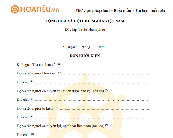 Mẫu đơn khởi kiện tranh chấp quyền sử dụng đất