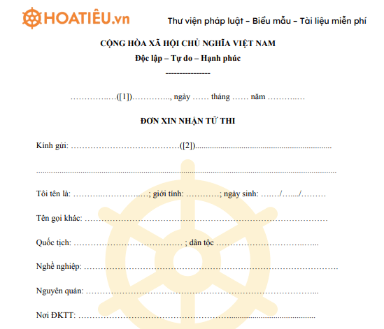 Đơn xin nhận tử thi