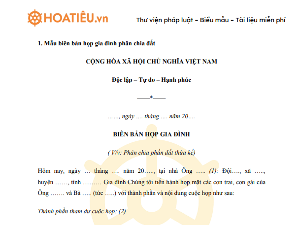 Mẫu biên bản họp gia đình 