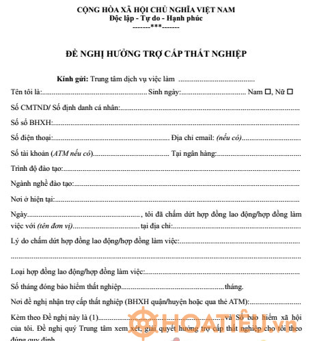 Mẫu đơn đề nghị hưởng bảo hiểm thất nghiệp