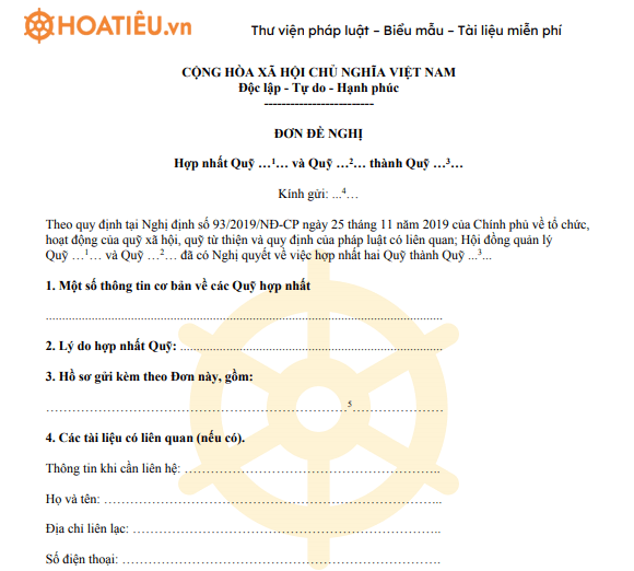 Đơn đề nghị hợp nhất quỹ từ thiện