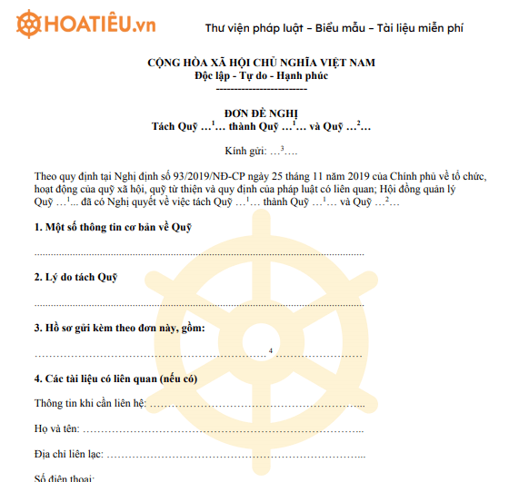  Đơn đề nghị tách quỹ từ thiện 