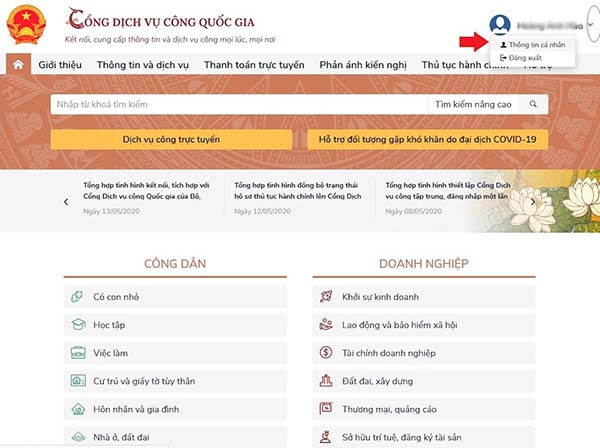 Đăng ký dịch vụ công quốc gia