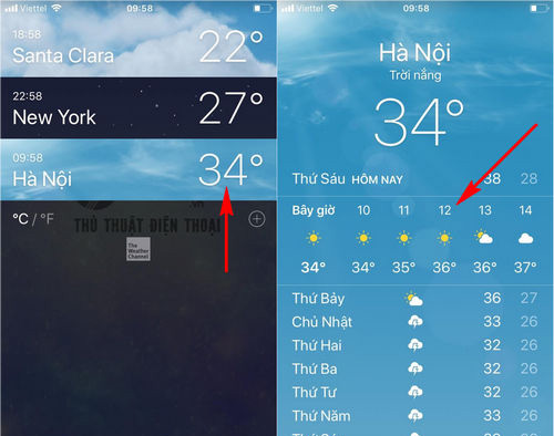 Hiển thị nhiệt độ trên iPhone