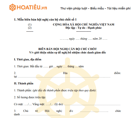 Mẫu biên bản hội nghị cán bộ chủ chốt đề nghị bổ nhiệm lại hiệu trưởng