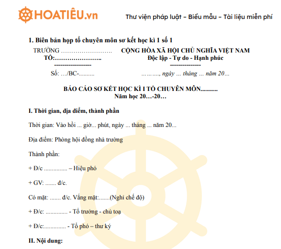 Biên bản họp tổ chuyên môn sơ kết học kỳ 1 