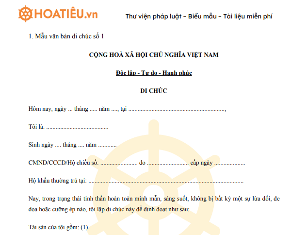 Mẫu di chúc viết tay