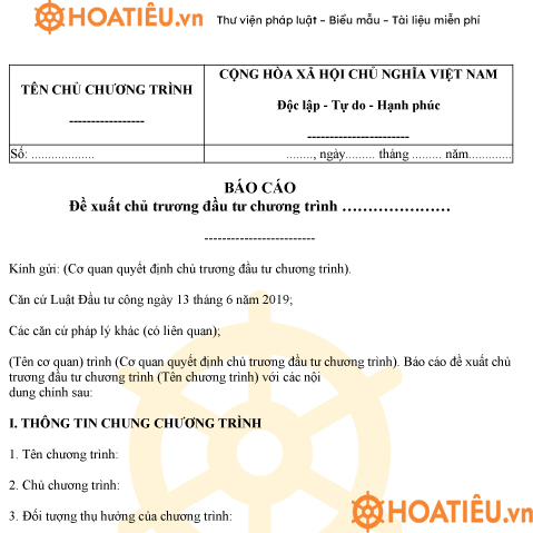 Mẫu báo cáo đề xuất chủ trương đầu tư dự án