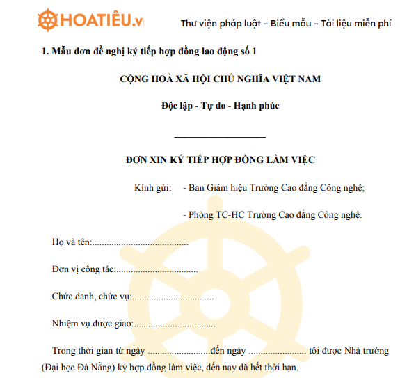 Mẫu đơn đề nghị ký tiếp hợp đồng lao động